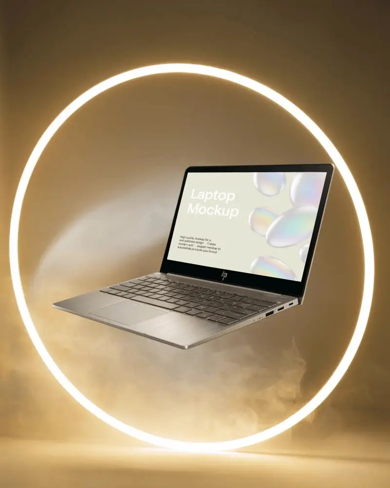 ultra-slim-portable-laptop-mockup-with-black-screen-floating-in-light-ring