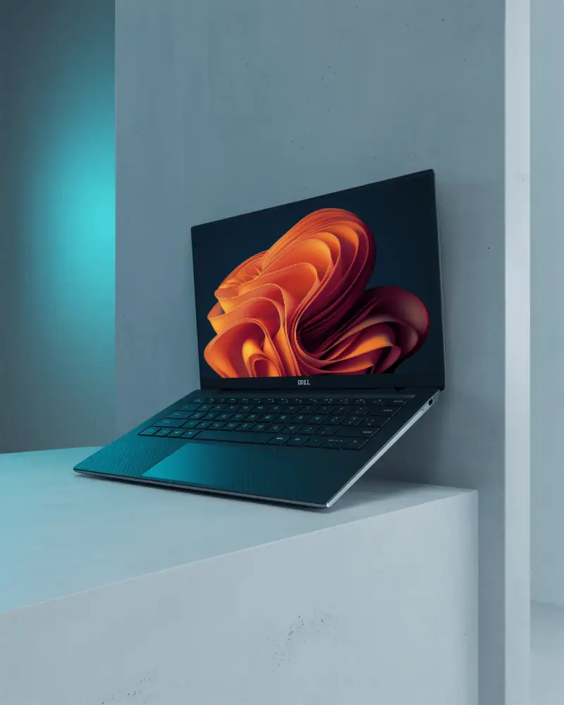 Sleek Modern Laptop Mockup On Solid Surface Perfect For Technology Product Presentation