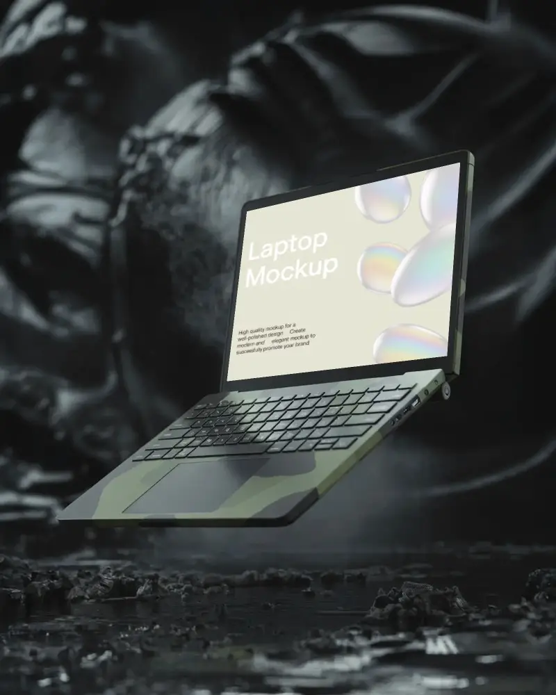 military-style-laptop-mockup-camo-patterned-device-in-dramatic-shadowed-scene