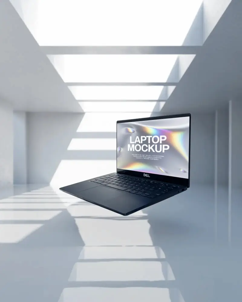 floating-dell-laptop-mockup-in-minimal-white-studio-with-geometric-light-shadow-patterns