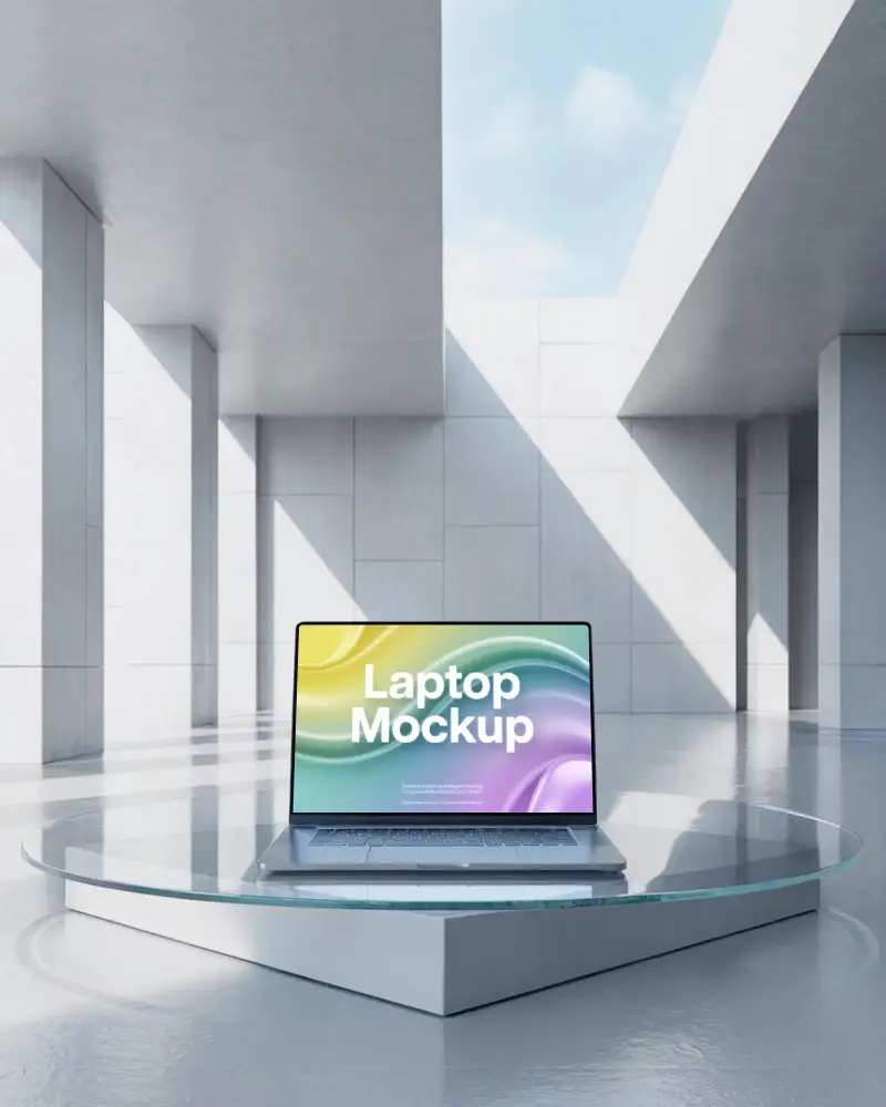 glass-platform-dell-laptop-mockup-under-open-sky-in-architectural-sunlit-modern-interior