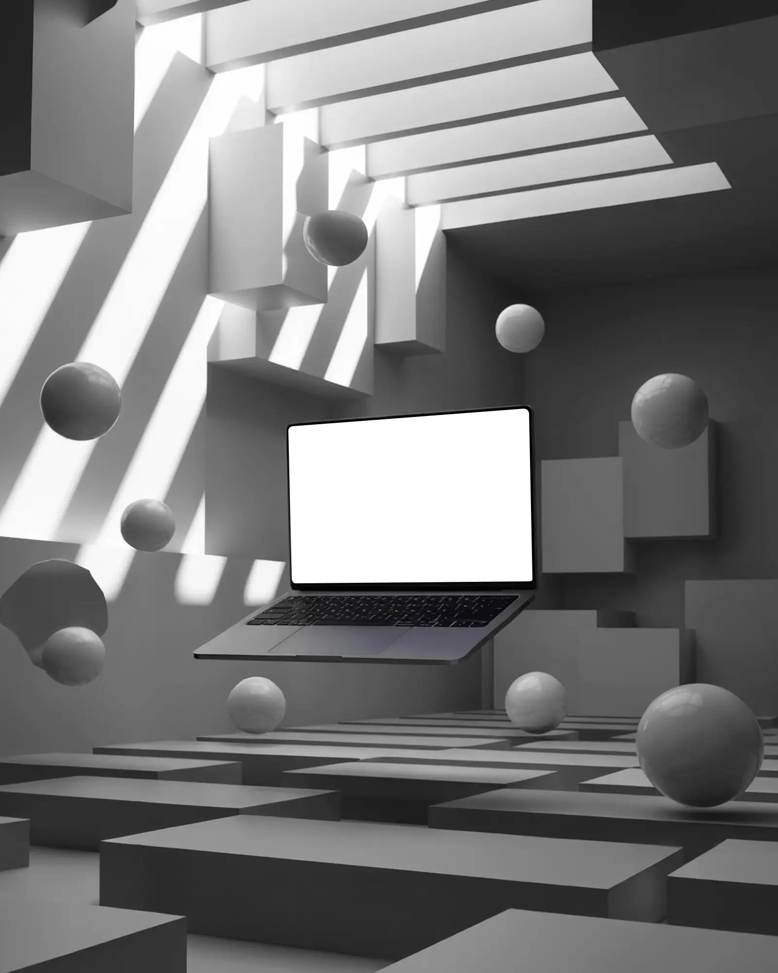 modern-laptop-mockup-with-floating-effect-in-surreal-geometric-3d-space-for-tech-showcase