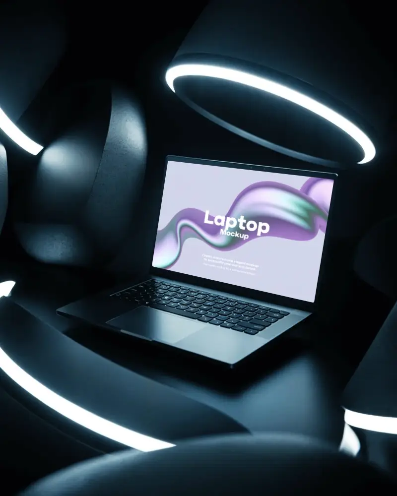 minimalistic-laptop-design-showcased-in-dark-environment-with-glowing-ring-light-highlighting