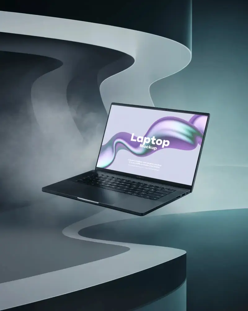 Futuristic Laptop Mockup Showcasing Clean Keyboard And Empty Screen In Minimalistic Setting