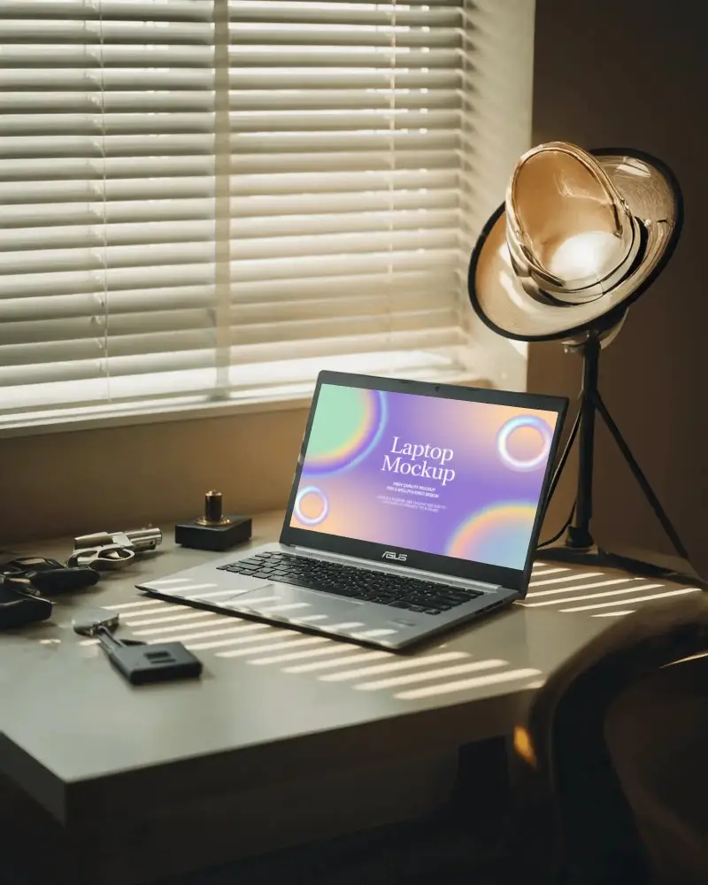 asus-laptop-mockup-on-modern-desk-with-sunlight-and-studio-lamp-in-cozy-home-office