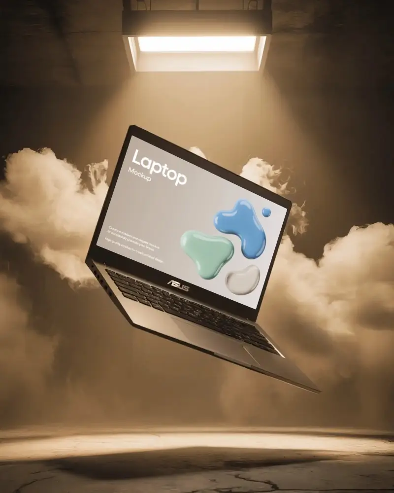 asus-laptop-mockup-floating-in-dramatic-smoke-filled-room-with-spotlight-above
