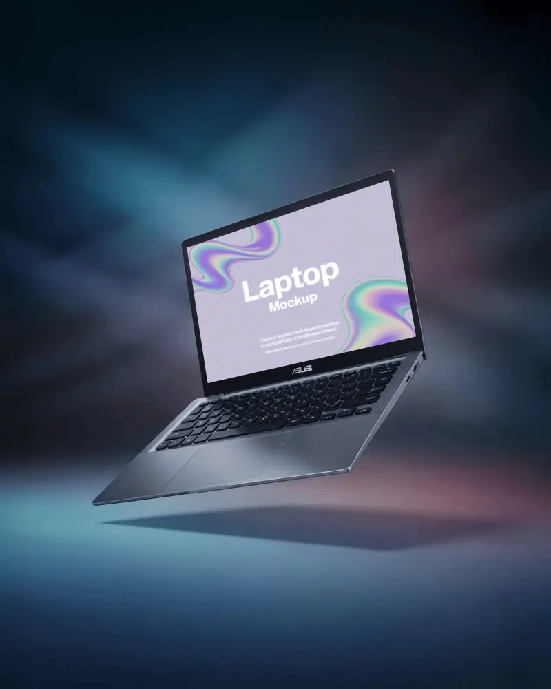 Asus Laptop Mockup Floating In Midair With Dramatic Gradient Lighting And Modern Background