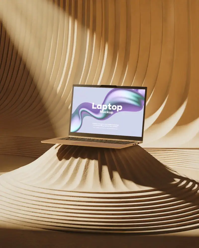 Acer Laptop Mockup On Sand Sculpted Surface With Dramatic Light Beam And Modern Textures