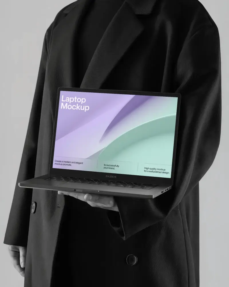 Sleek Razer Laptop Mockup Fashion Inspired Monochrome Aesthetic With Modern Clean Look