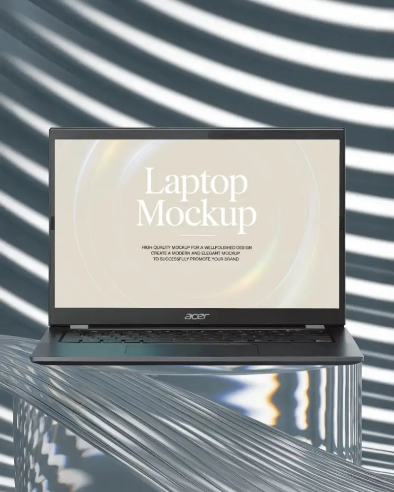 Acer Laptop Mockup Modern Studio Scene With Striped Light Reflections And Glass Surface