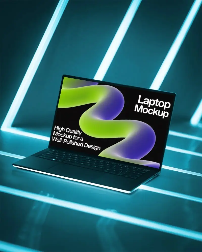 Futuristic High Performance Laptop Mockup With Backlit Keyboard And Modern Tech Design