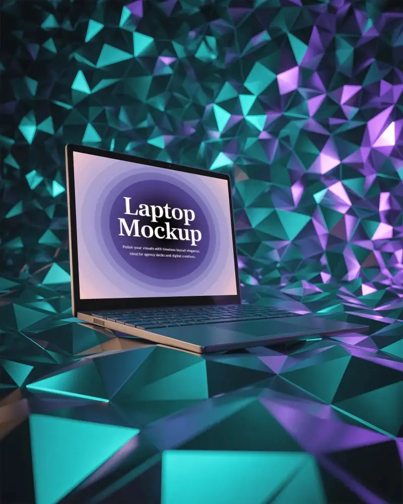 Sleek Laptop Mockup On Digital Abstract Geometry Surface For Website Showcase