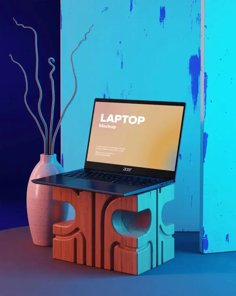 Sleek Modern Laptop Mockup Display Minimalistic Creative Workstation Concept Design Setup