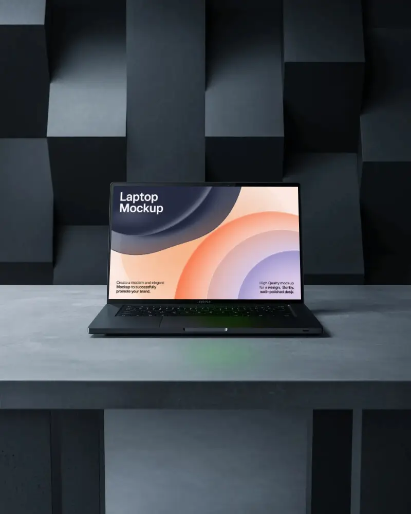 Sleek Open Laptop Mockup With Blank Screen Creative Workspace High Tech Environment