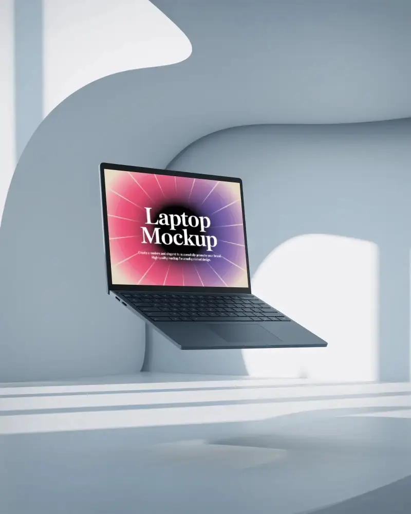Lifestyle Laptop Mockup Showcasing Advanced Technology In Contemporary Studio Setting