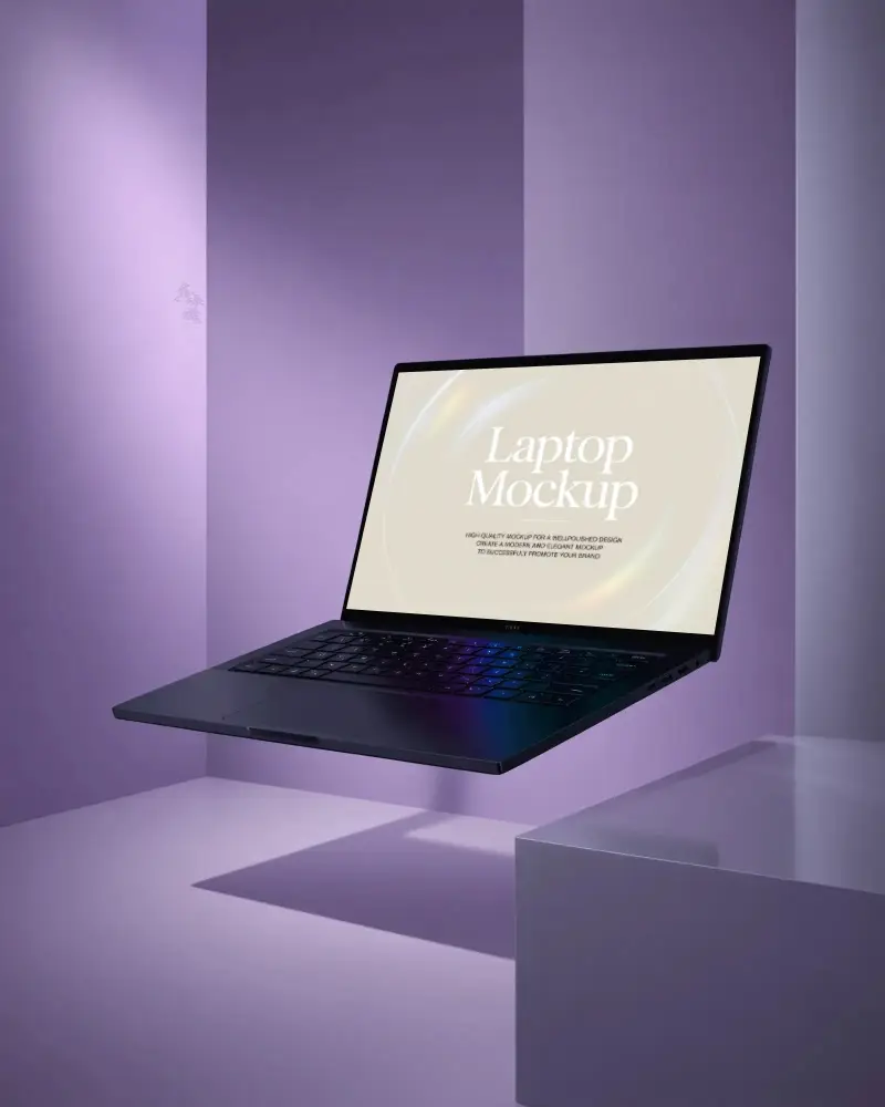 Professional Laptop Device Floating Soft Light Minimal Background Portable Laptop Mockup