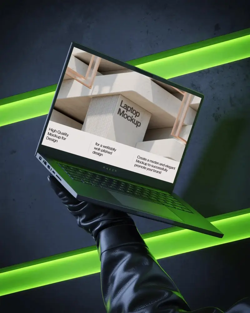Sleek Modern Laptop Mockup With Neon Light Background For Tech Design Projects