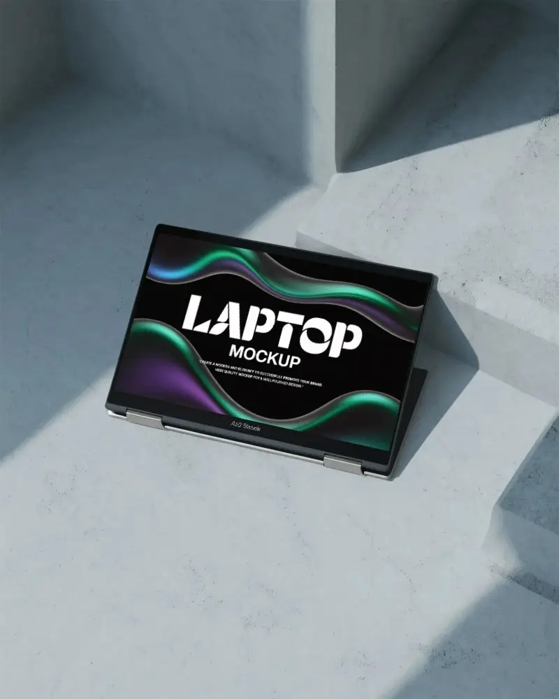 Modern Laptop Mockup With Blank Screen On Minimalist Concrete Surface For Digital Presentation