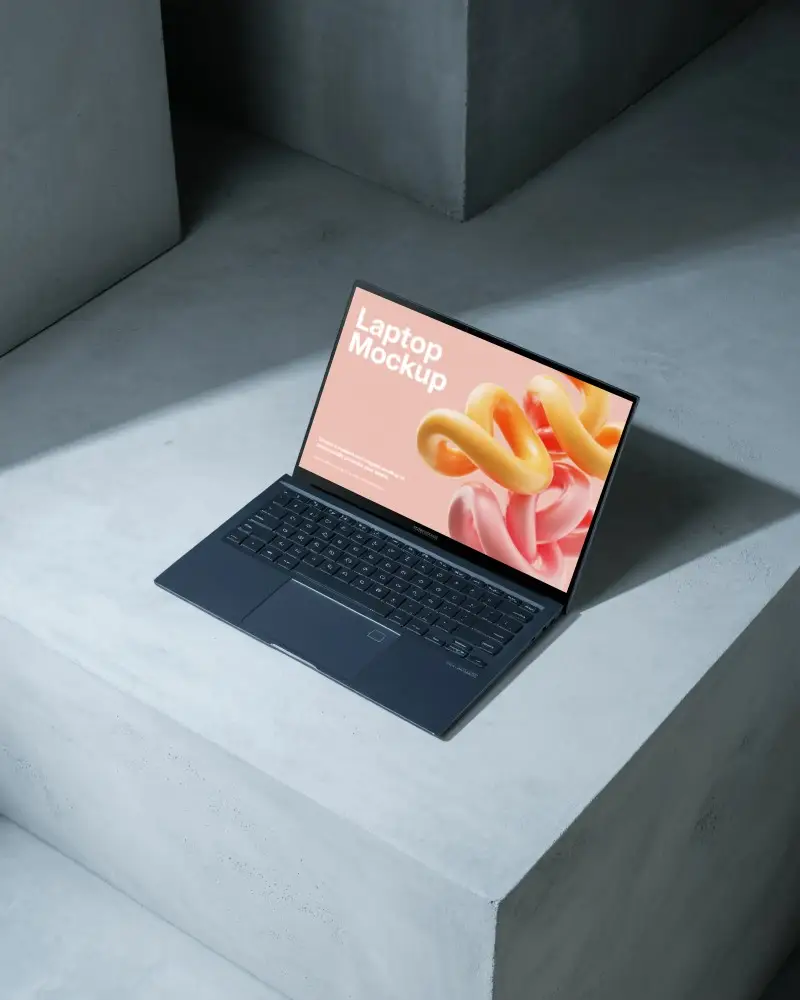 Sleek Modern Laptop Mockup Open Display With Keyboard And Trackpad In Minimalist Setting
