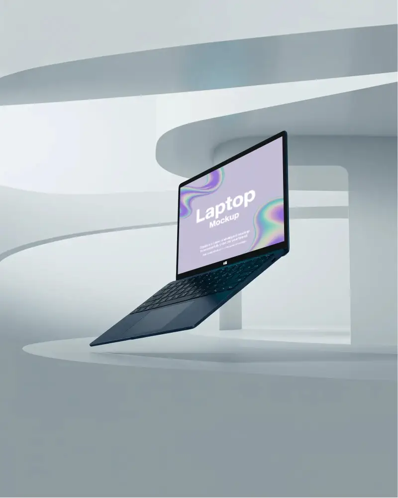 Digital Device Mockup Showcasing Compact Ultra Thin Laptop In Light Abstract Space