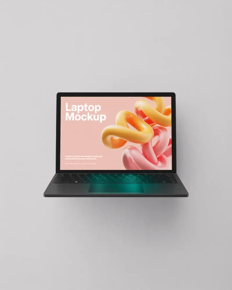 Microsoft Surface Laptop Mockup Floating Against White Wall In Clean Minimalist Studio Environment