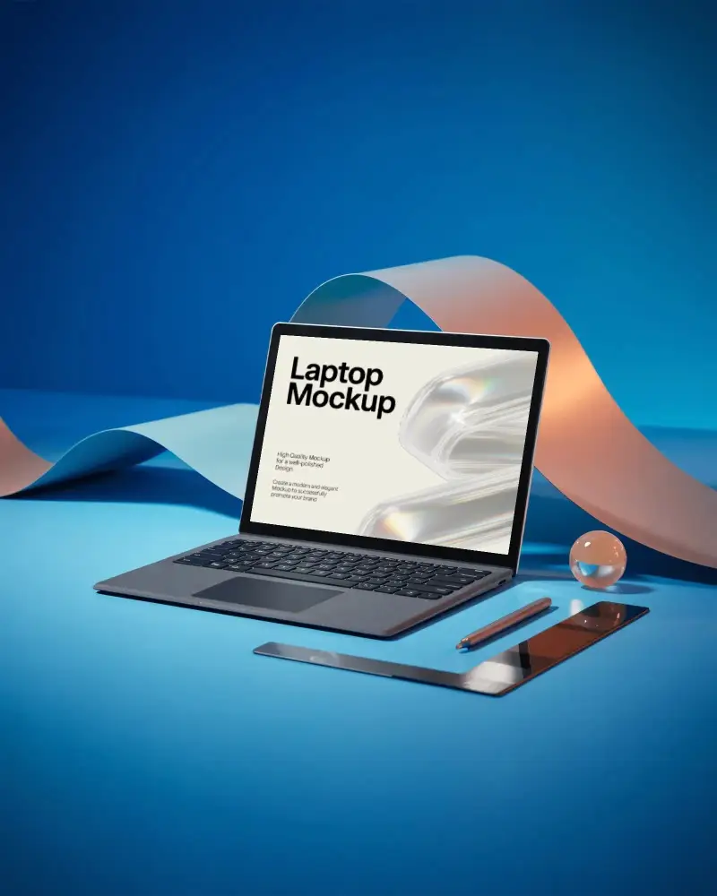 Microsoft Surface Laptop Mockup Modern Creative Desk Setup With Smartphone And Stylus