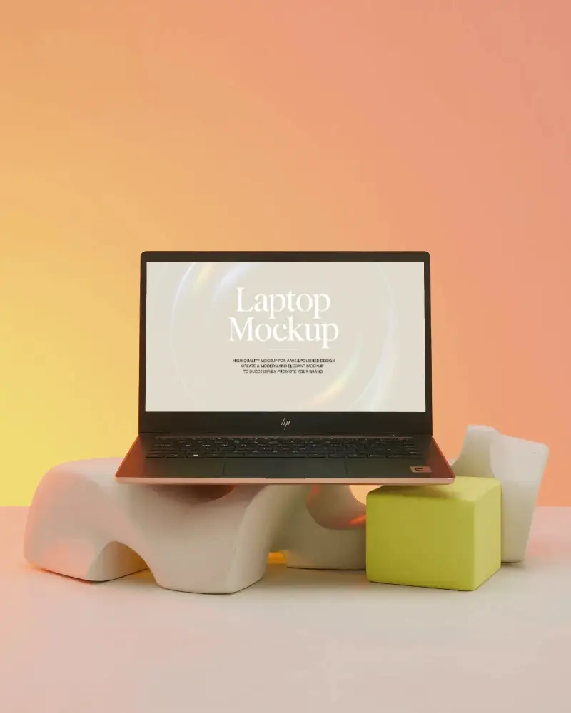 Hp Laptop Mockup On Abstract Pedestal With Gradient Minimalist 3d Display Scene
