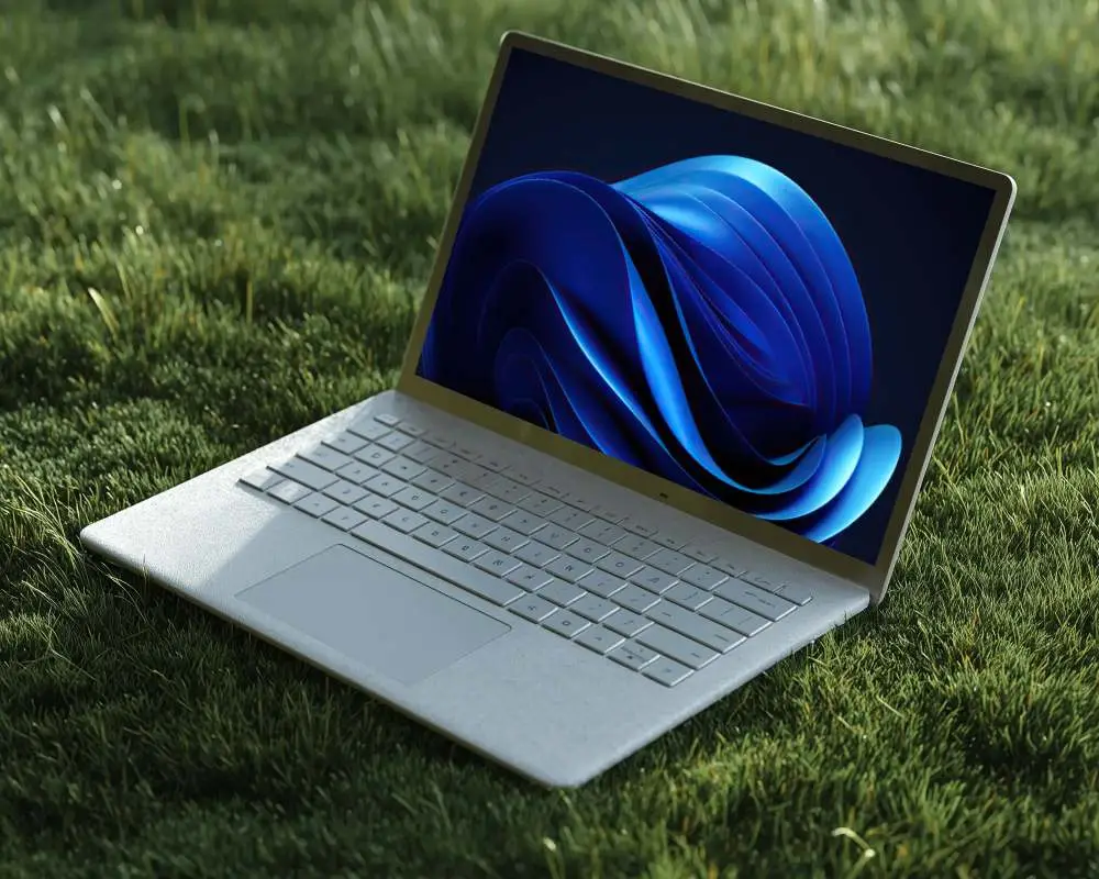 Sleek Modern Laptop Mockup Displayed On Natural Grass Background For Tech Presentations