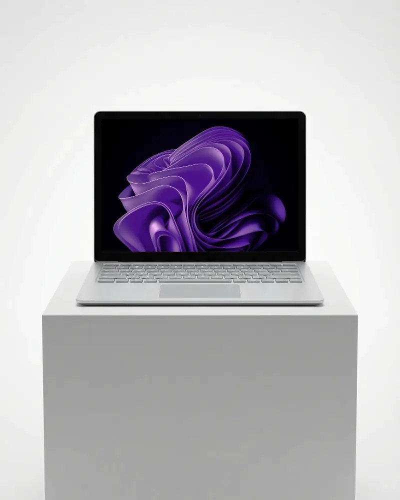 Modern Laptop Mockup With Blank Screen Placed On Minimalistic White Cube Background