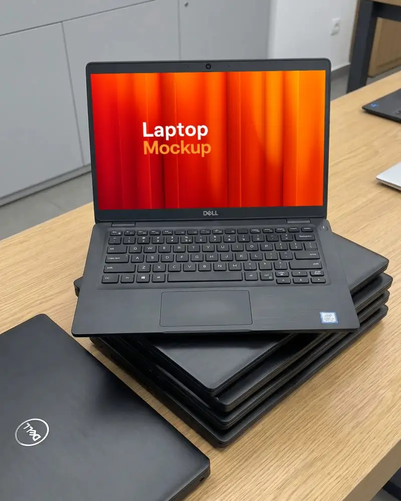 Stack Of Modern Dell Laptop Mockups For Technology Showcase And Digital Marketing Projects