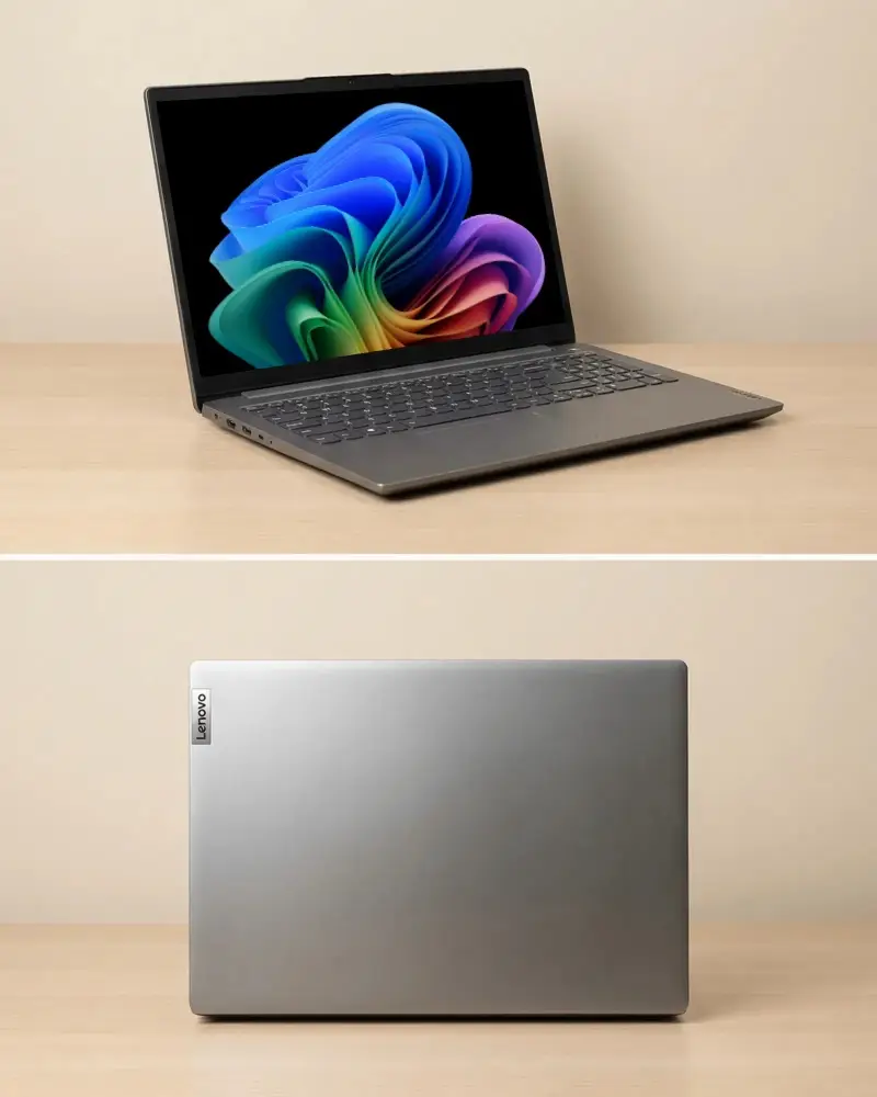Modern Lenvo Laptop Mockup With Open Screen And Closed Back View For Your Design Showcase
