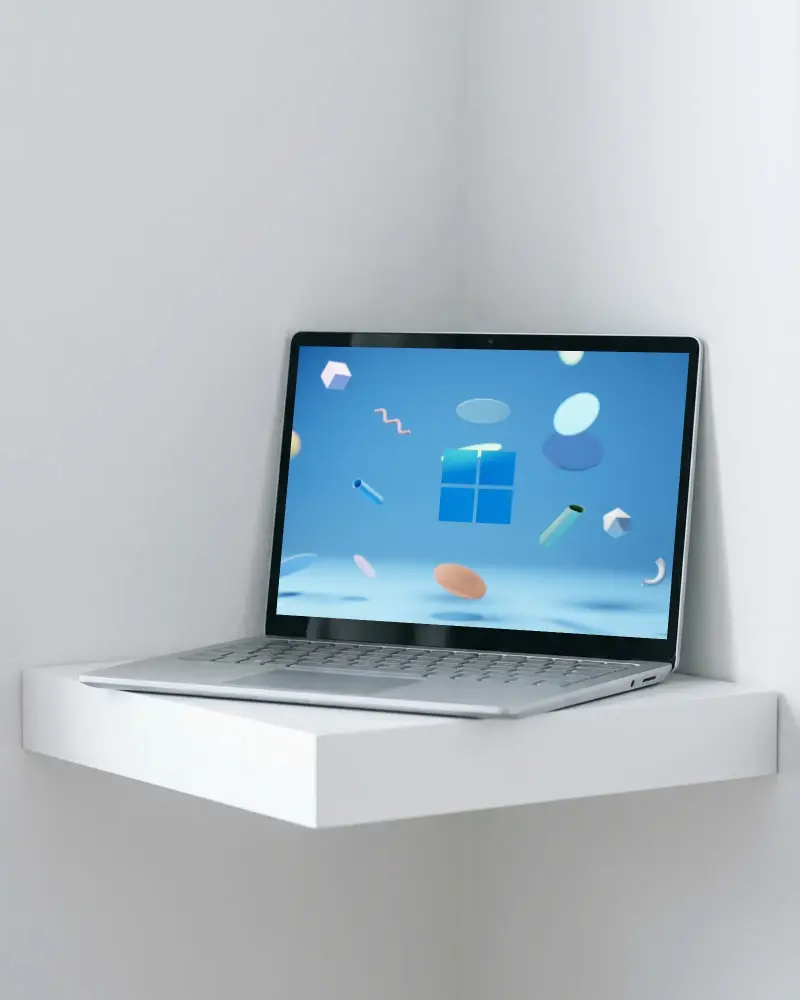 Sleek Laptop Mockup On Minimalist Floating Shelf With Clean Background For Presentations