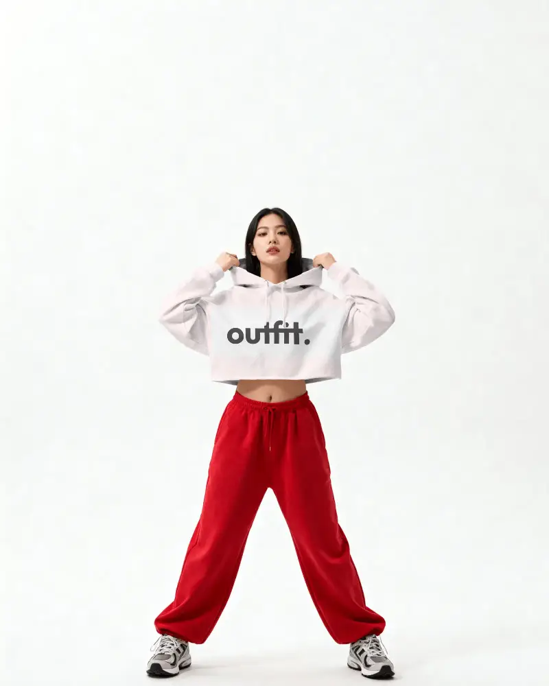Trendy Cropped Hoodie Logo Mockup Drawstring And Relaxed Fit Sporty Loungewear For Women