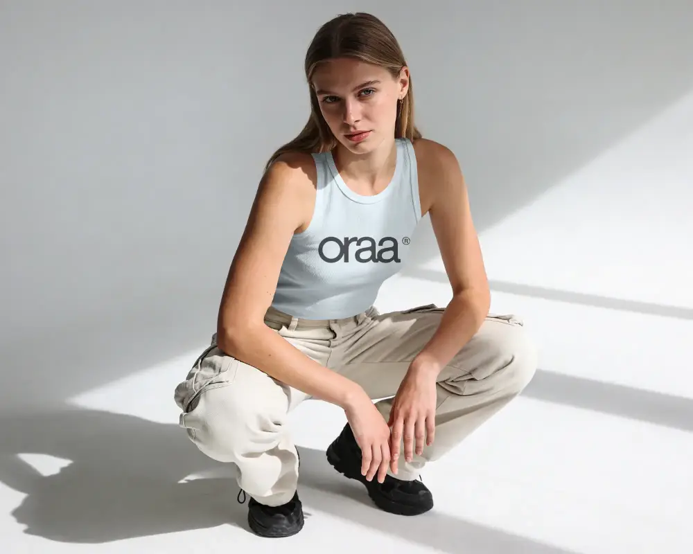 Trendy Casual Ribbed Tank Top Apparel Logo Mockup Women Summer Streetwear And Active Lifestyle