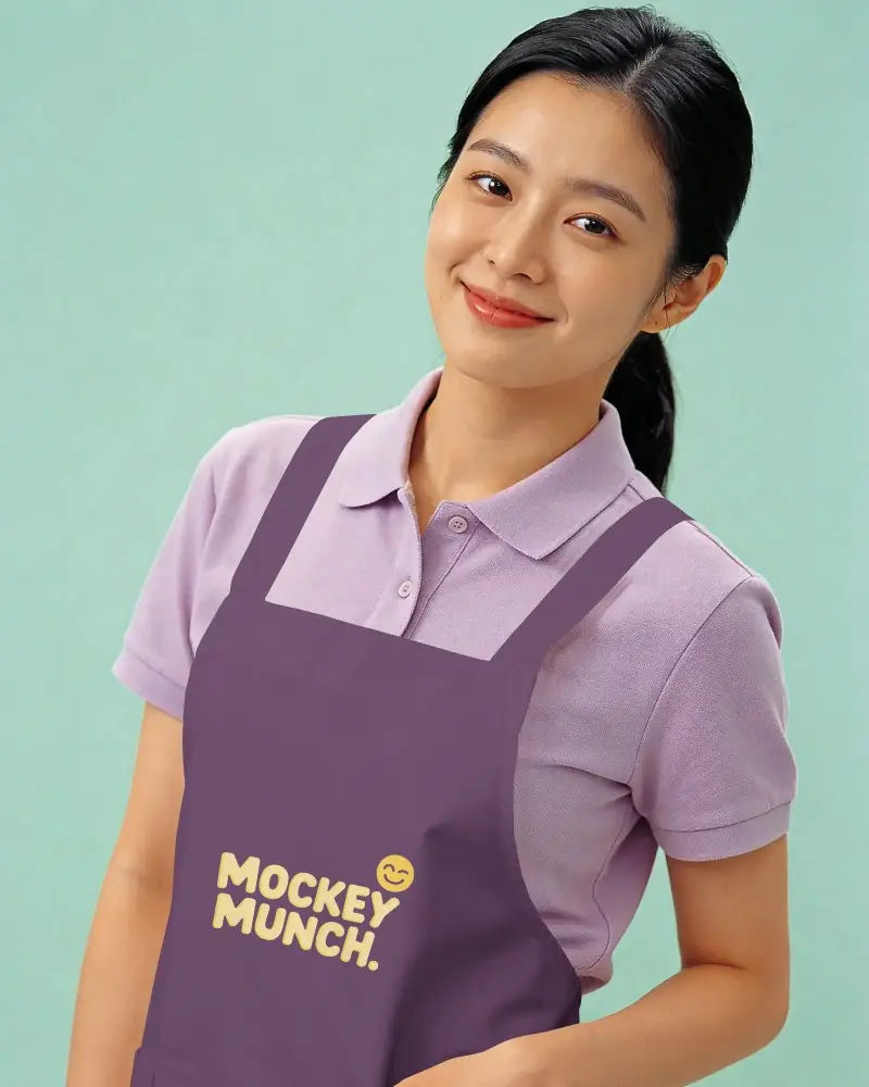 Professional Apron Mockup Display On Female Model For Restaurant Cafe Style