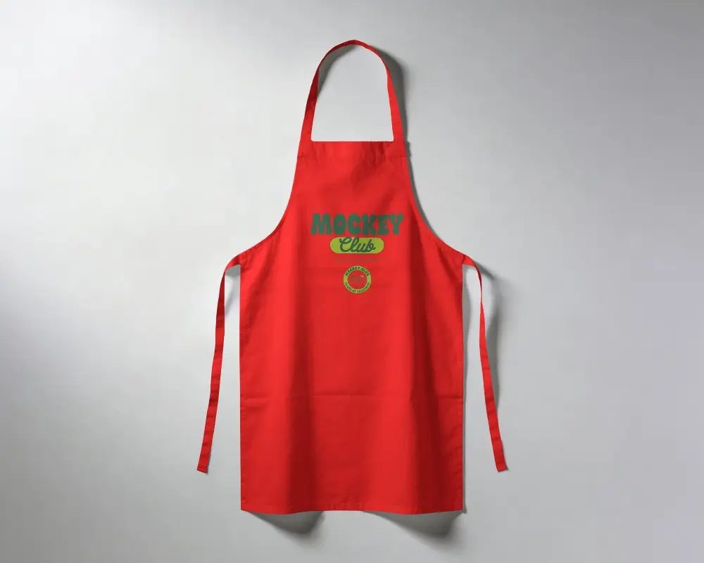 Clean Studio Apron Mockup Hanging Front View Soft Shadow Minimal Background Diffused Light