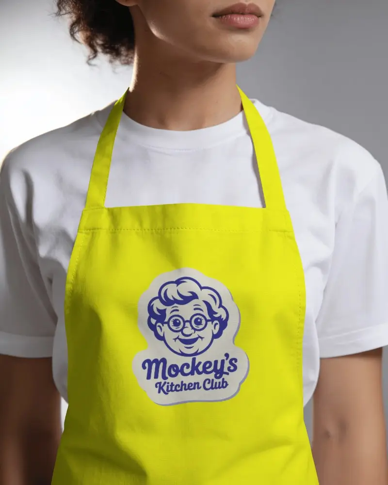 Closeup Barber Apron Mockup On Model Upper Body Focus Soft Studio Light Soft Shadow