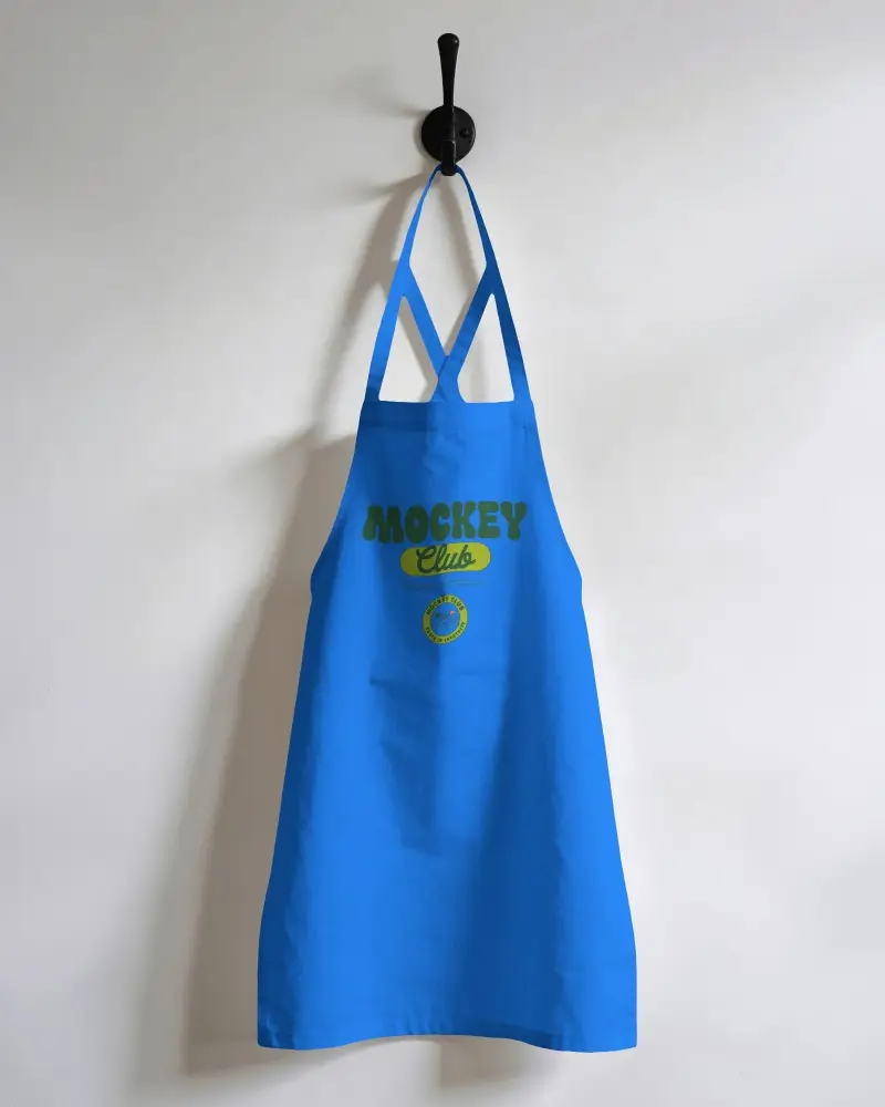 Barber Shop Apron Mockup Wall Hook Hanging Clean White Background Simple Studio Look