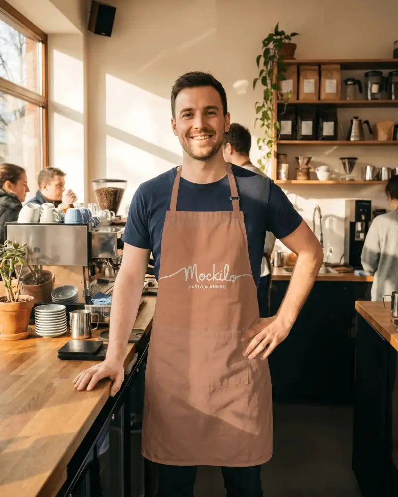 Professional Coffee Shop Barista Wearing Clean Kitchen Apron For Cafe Service