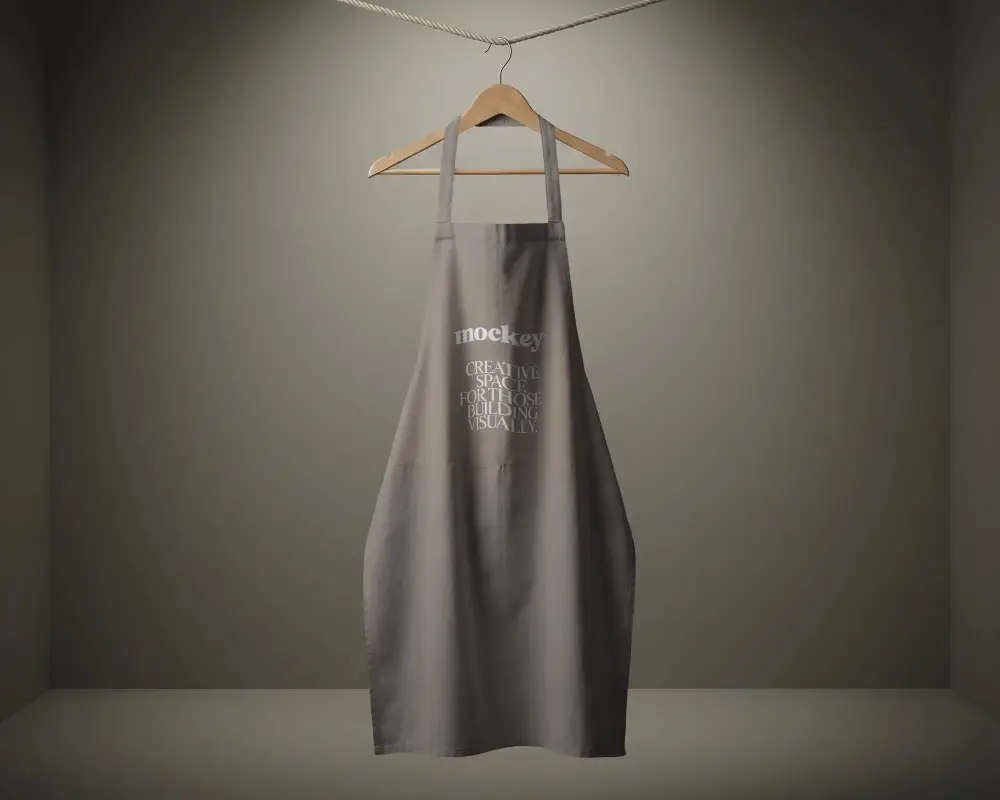 Classic Kitchen Apron Hanging On Wooden Hanger For Professional Chefs And Cooks
