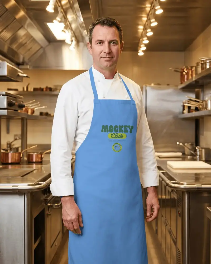 Professional Chef Wearing Long Apron In Commercial Kitchen For Cooking Activity