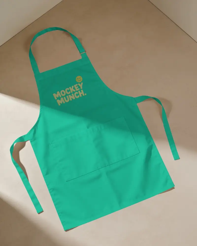 Flat Lay Barbar Apron Mockup On Neutral Floor With Soft Window Shadow And Clean Minimal Setting