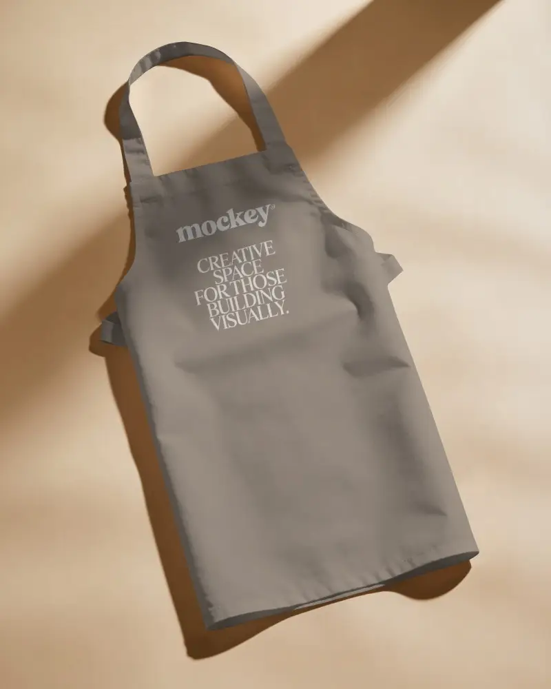Flat Lay Gardener Apron Mockup On Beige Surface With Soft Natural Shadow With Sunlight