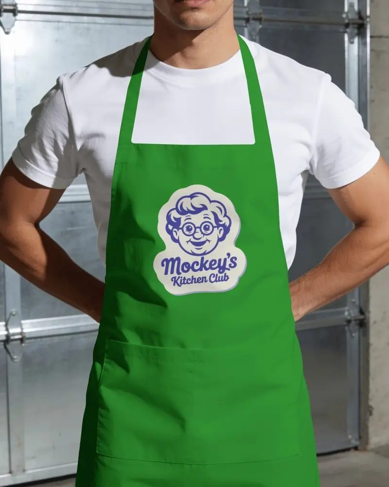 Modern Chef Apron Mockup Mens Workwear Shot With Industrial Metal Door And Soft Natural Shadow