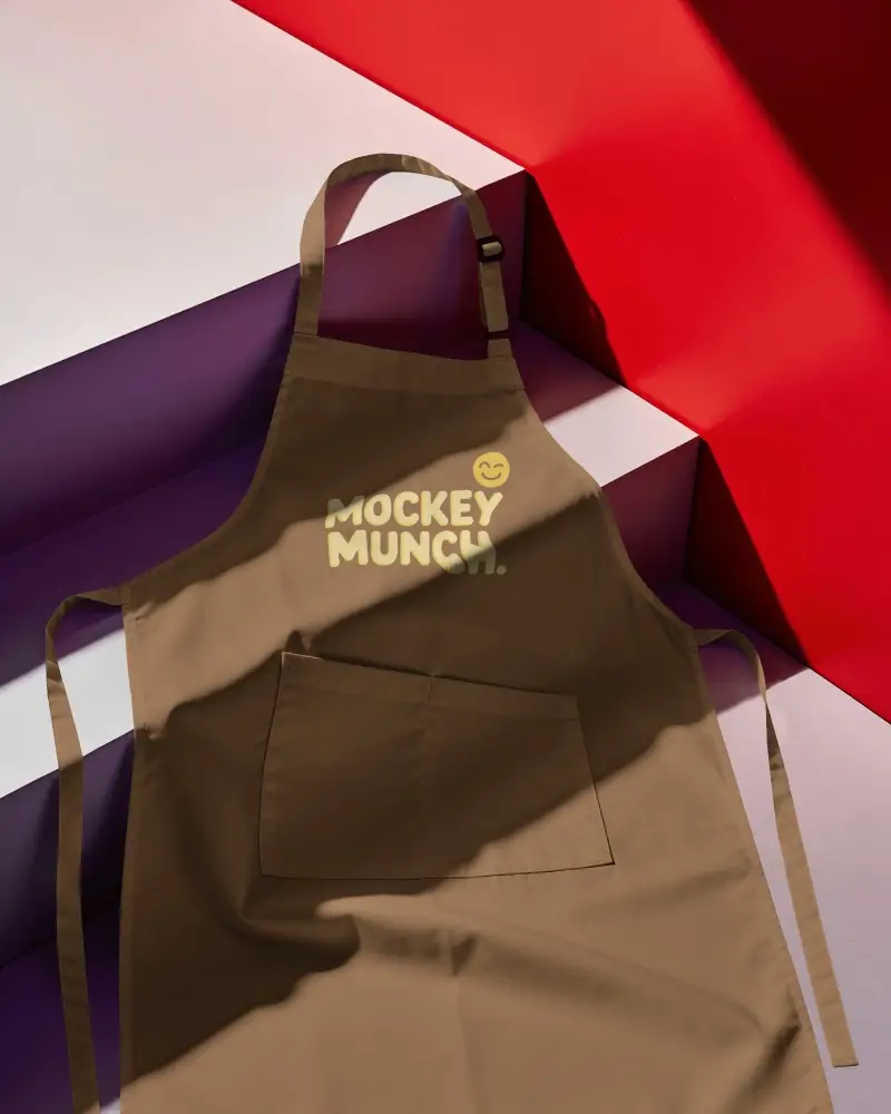 Bold Color Block Gardener Apron Mockup Flat Lay Product Shot With Dramatic Studio Shadows