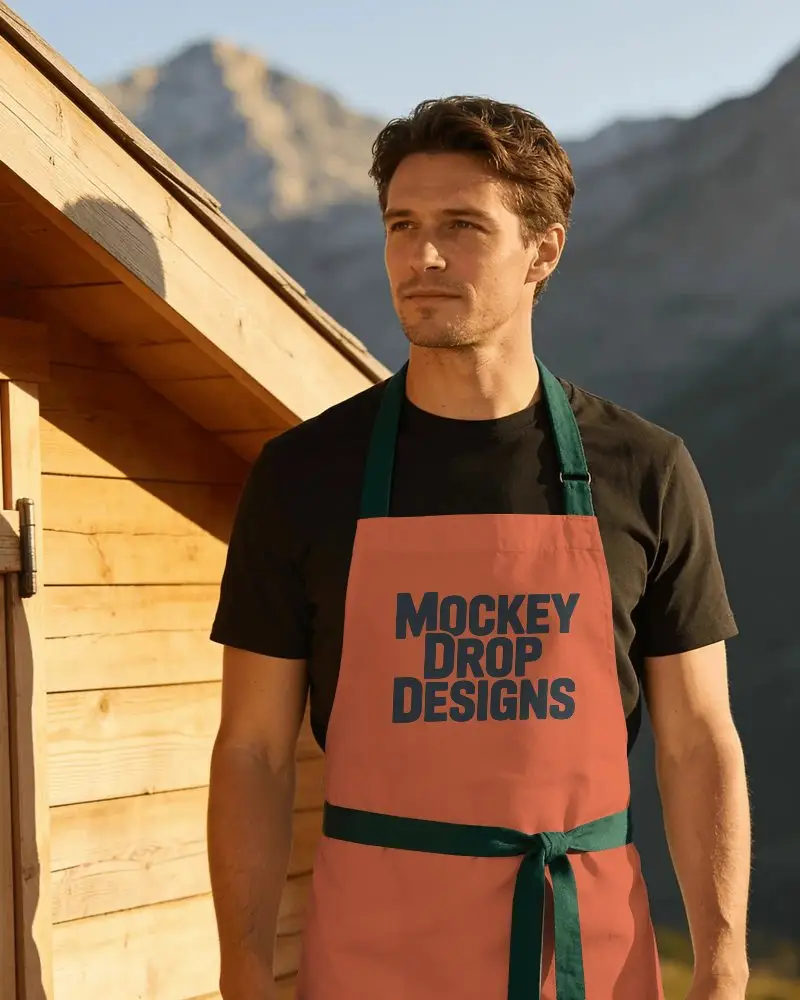 Premium Cotton Apron Mockup For Men Customizable Kitchen And Outdoor Cooking