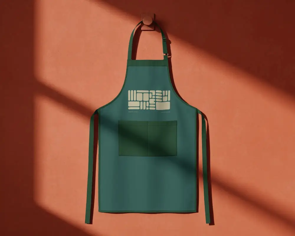 Adjustable Neck Strap Apron Mockup With Large Front Pocket For Kitchen And Craft Use