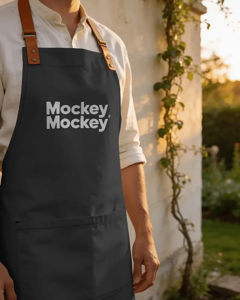 Premium Durable Adjustable Apron Mockup With Leather Straps For Gradner And Artisans Outdoor Use