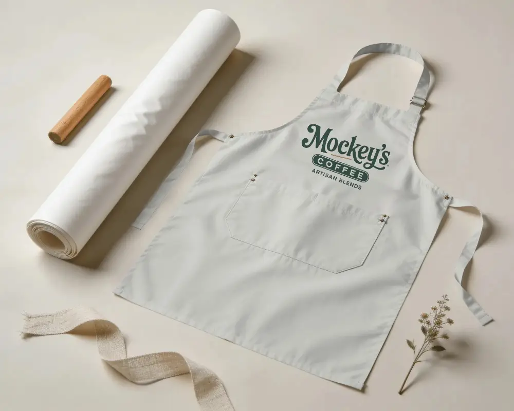 Premium Cotton Apron Mockup With Adjustable Neck Strap And Front Pocket For Kitchen Use