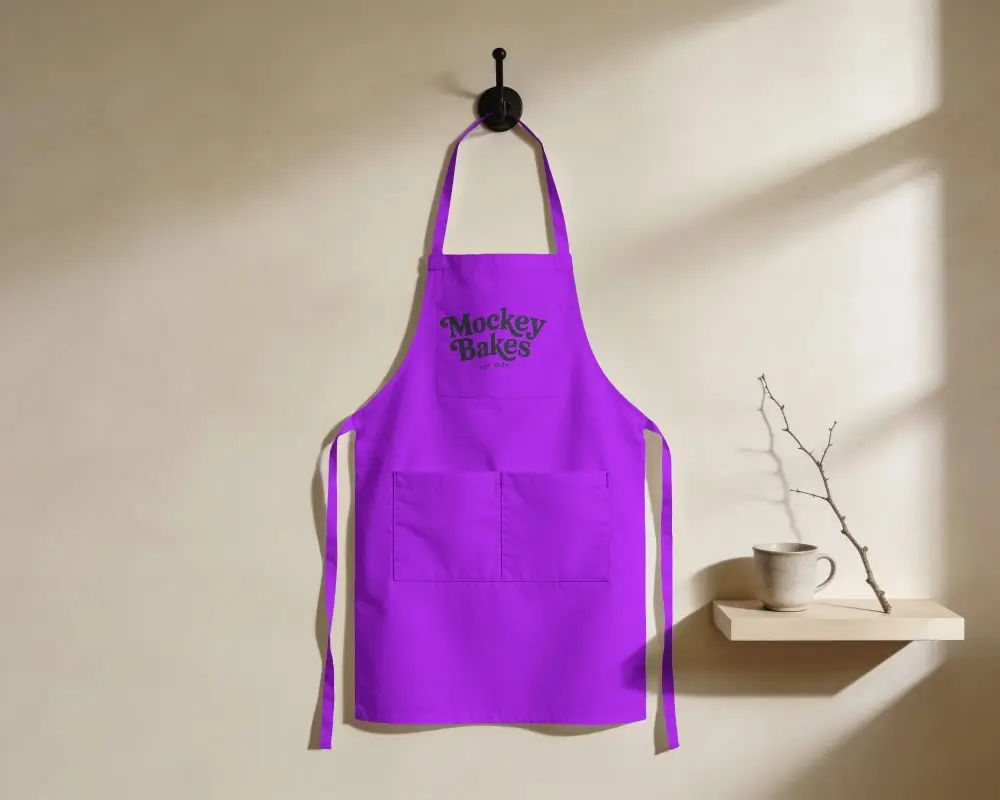 Adjustable Neck Strap And Long Waist Ties Apron Mockup For Easy Fitting And Durable Wear